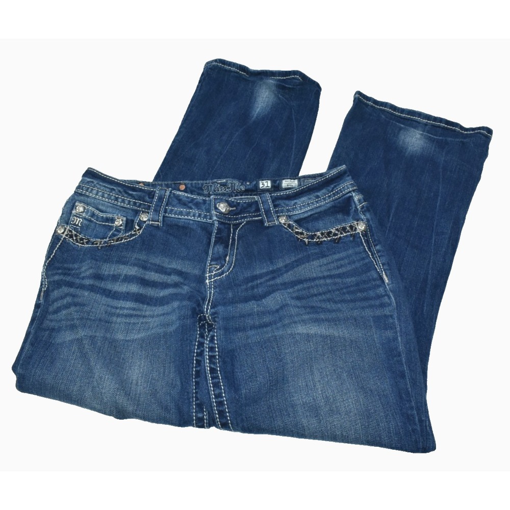 Miss Me Relaxed Boot Women Jeans Size 31x30 Cut Low Rise Flap Pocket XP7547BV